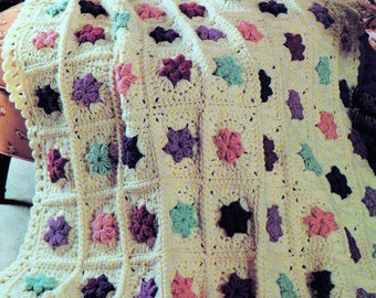 RETIREMENT SALE *** Vintage Crochet Pattern for Granny Square Petal Patchwork  Afghan Throw   Retro