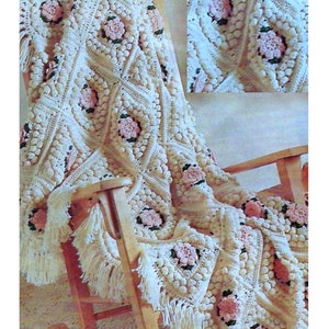 RETIREMENT SALE *** Vintage Crochet Pattern for Floral Popcorn Afghan Throw Blanket Granny Squares Flower image 2