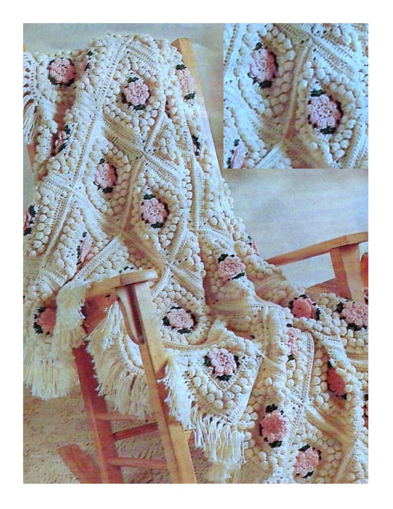 RETIREMENT SALE *** Vintage Crochet Pattern for Floral Popcorn Afghan Throw Blanket Granny Squares Flower image 2