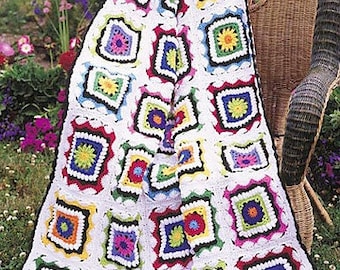 Vintage Crochet Pattern for Kaleidoscope Granny Squares Afghan Throw Blanket Bedspread Boho Shabby Chic Stashbuster Scrap Keep Warm tWinter