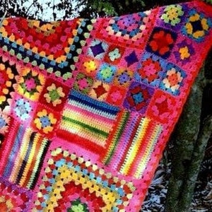 INSTANT DOWNLOAD PDF Vintage Crochet Pattern for Granny Squares Sampler Afghan Throw Blanket Lap Robe Squares 5 Motifs Stripes Stashbuster
