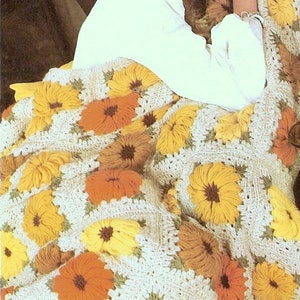 RUHESTANDSVERKAUF ** Vintage Häkelanleitung für Chrysantheme oder Sonnenblume Oma Quadratische afghanische Decke Retro