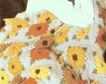 RETIREMENT SALE *** Vintage Crochet Pattern  for Chrysanthemum or Sunflower Granny Square Afghan Throw Blanket Retro