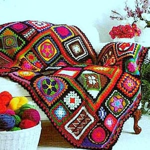 RETIREMENT SALE *** Vintage Crochet Pattern  for Granny Square Sampler Afghan Throw Blanket  Retro