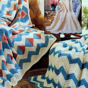 Vintage Crochet Knit Pattern Book Ripple Afghans   Blanket Kelim Afghan Throw Navajo Indian Thanksgiving   Southwestern