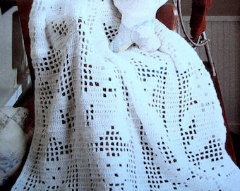 RETIREMENT SALE *** Vintage Crochet Pattern  Teddy Bear Filet Baby Afghan   Baby Cot Blanket Bedspread Throw Pram Cover Baptism  Baby Shower