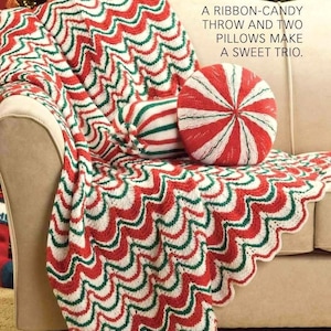 RETIREMENT SALE *** Vintage Knitting Pattern for Christmas Candy Afghan and Cushion Pillow Bolster Throw Keep Warm this Winter