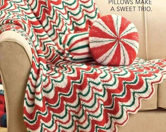 INSTANT DOWNLOAD PDF Vintage Knitting Pattern for Christmas Candy Afghan and Cushion Pillow Bolster Throw Keep Warm this Winter