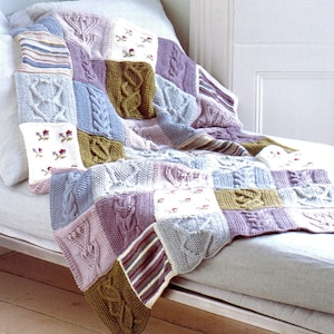 RETIREMENT SALE *** Knitting Pattern Cotton Patchwork Throw Blanket Afghan Bedspread Cable Floral Heart Squares Sampler DK  Vintage
