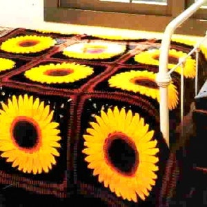 Vintage Crochet Pattern  Sunflower Squares Afghan  Throw Blanket Bedspread Sunflowers Granny Squares   INSTANT DOWNLOAD PDF