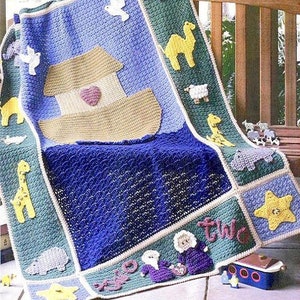 RETIREMENT SALE *** Vintage Crochet Pattern PDF Noah&#39;s Ark Afghan Animals Baby Pram Cover Cot Blanket Throw