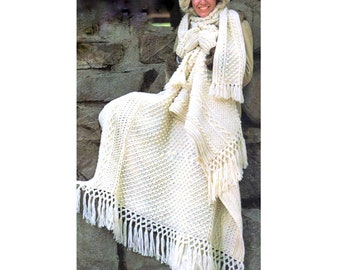 RETIREMENT SALE *** Vintage Crochet Pattern for Fisherman Afghan Throw Pillow Cushion   Hat Mitts Scarf for Women Children Aran Style Winter