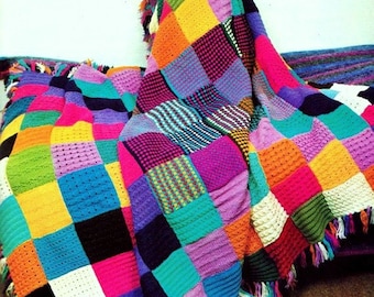 RETIREMENT SALE *** Knitting Pattern for Squares Patchwork Throw Afghan  Vintage Stashbuster Blanket Bedspread Simple Easy Knit dk worsted