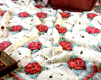 RETIREMENT SALE *** Vintage Crochet Pattern PDF  Irish Wildflower Floral Granny Square Throw  Afghan Blanket Bedspread Cover