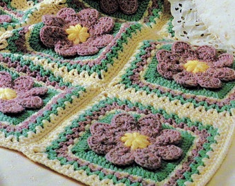 RETIREMENT SALE *** Vintage Crochet Pattern for Flower Patch Afghan Throw Blanket  Granny Squares  Retro