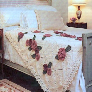 RUHESTANDSVERKAUF ** Vintage Häkelanleitung für Rosen Afghan Decke Tagesdecke Tagesdecke Retro