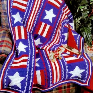 RETIREMENT SALE ***  Vintage Crochet Pattern for Stars and Stripes Afghan Throw American Flag  Independence Day Old Glory Patriotic