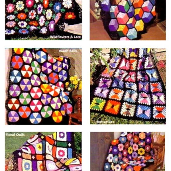 INSTANT DOWNLOAD PDF Vintage Crochet Pattern for Seven Scrap Afghans Throw Blanket  Granny Squares Retro