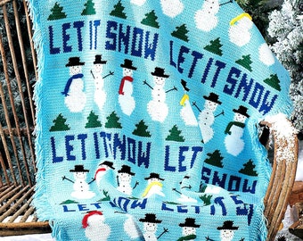 RETIREMENT SALE *** Vintage Crochet Pattern for Let it Snow Snowman Christmas Holiday Afghan Blanket Throw  Snowmen Motif