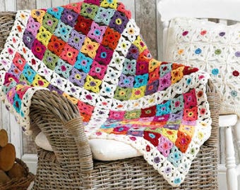 RETIREMENT SALE *** Crochet Pattern PDF Afghan and Flower Cushion Cover Throw Baby Cot Blanket Pillow Vintage Floral Granny Squares Cottage