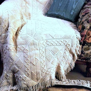 RETIREMENT SALE *** Vintage Crochet Pattern for Antique Popcorn Afghan Throw and Baby Cot or Pram Blanket  Aran Style Bedspread