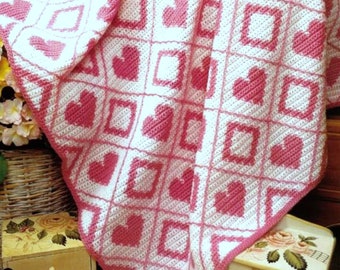 RETIREMENT SALE *** Vintage Crochet Pattern PDF  Diamonds and Hearts Baby Afghan   Pram Cover Cot Blanket   Christening Baby Shower Baptism