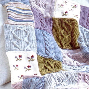 RETIREMENT SALE *** Knitting Pattern Cotton Patchwork Throw Blanket Afghan Bedspread Cable Floral Heart Squares Sampler DK Vintage image 2
