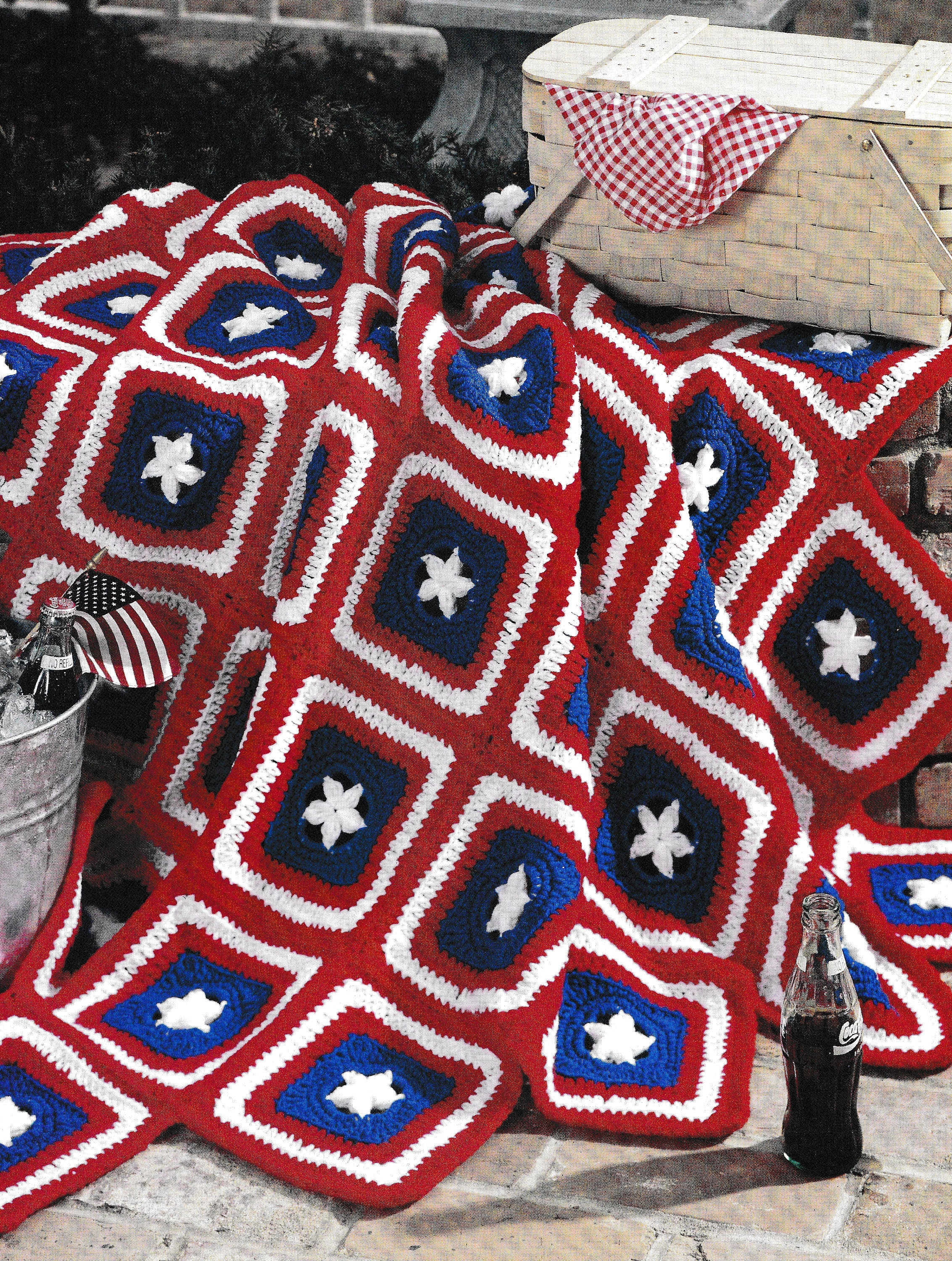 その他 USA Vintage Granny Blanket RETIREMENT SALE *** Vintage Crochet Pattern Star Spangled Banner