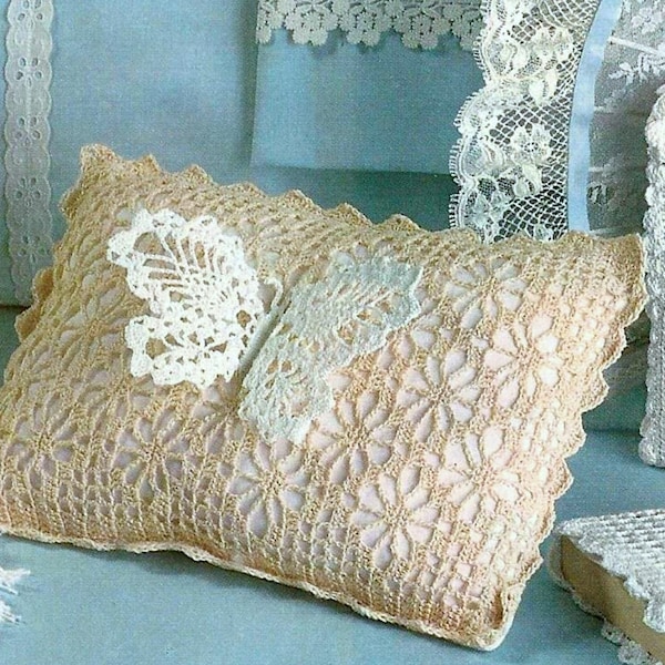 Vintage Crochet Pattern PDF Butterfly Pillow Cushion  Wedding Ring Pillow  Christening Baptism