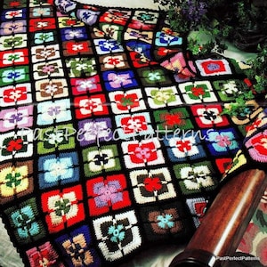 Vintage Crochet Pattern for Granny Squares Afghan Throw Blanket  Retro