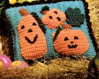 RETIREMENT SALE *** Vintage Crochet Pattern for Pumpkin Patch Pillow Cushion Fall Halloween Thanksgiving Holiday Decor