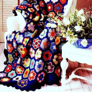 Vintage Crochet Pattern  for Granny Square African Flower Paperweight Afghan Throw Blanket  Retro