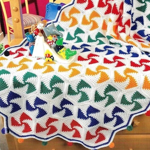 VENTA DE JUBILACIÓN *** Patrón de crochet vintage para manta afgana con forma de rueda de molino