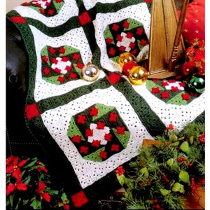RETIREMENT SALE *** Vintage Crochet Pattern for Holly Wreath Christmas Holiday Afghan  Blanket Throw  Keep Warm this Winter