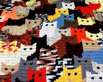 RETIREMENT SALE *** Vintage Crochet Pattern Cats Afghan Throw Bed Cover Blanket Bedspread Quilt   Kittens Kitty Cat Interlocking Pet Gift