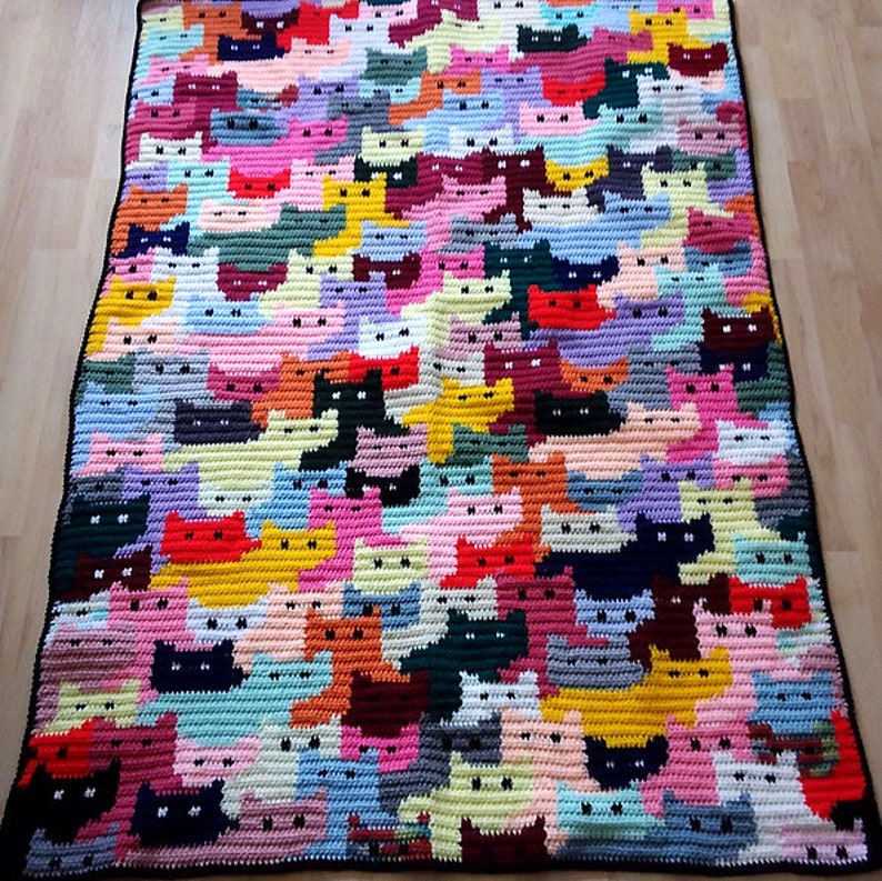 Vintage Crochet Pattern PDF Cats Afghan Throw Bed Cover Etsy