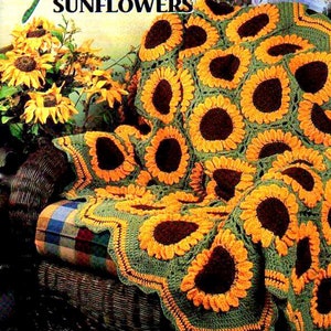 Vintage Crochet Pattern Sunflowers Afghan Throw Blanket Bedspread Sunflower INSTANT DOWNLOAD PDF image 2