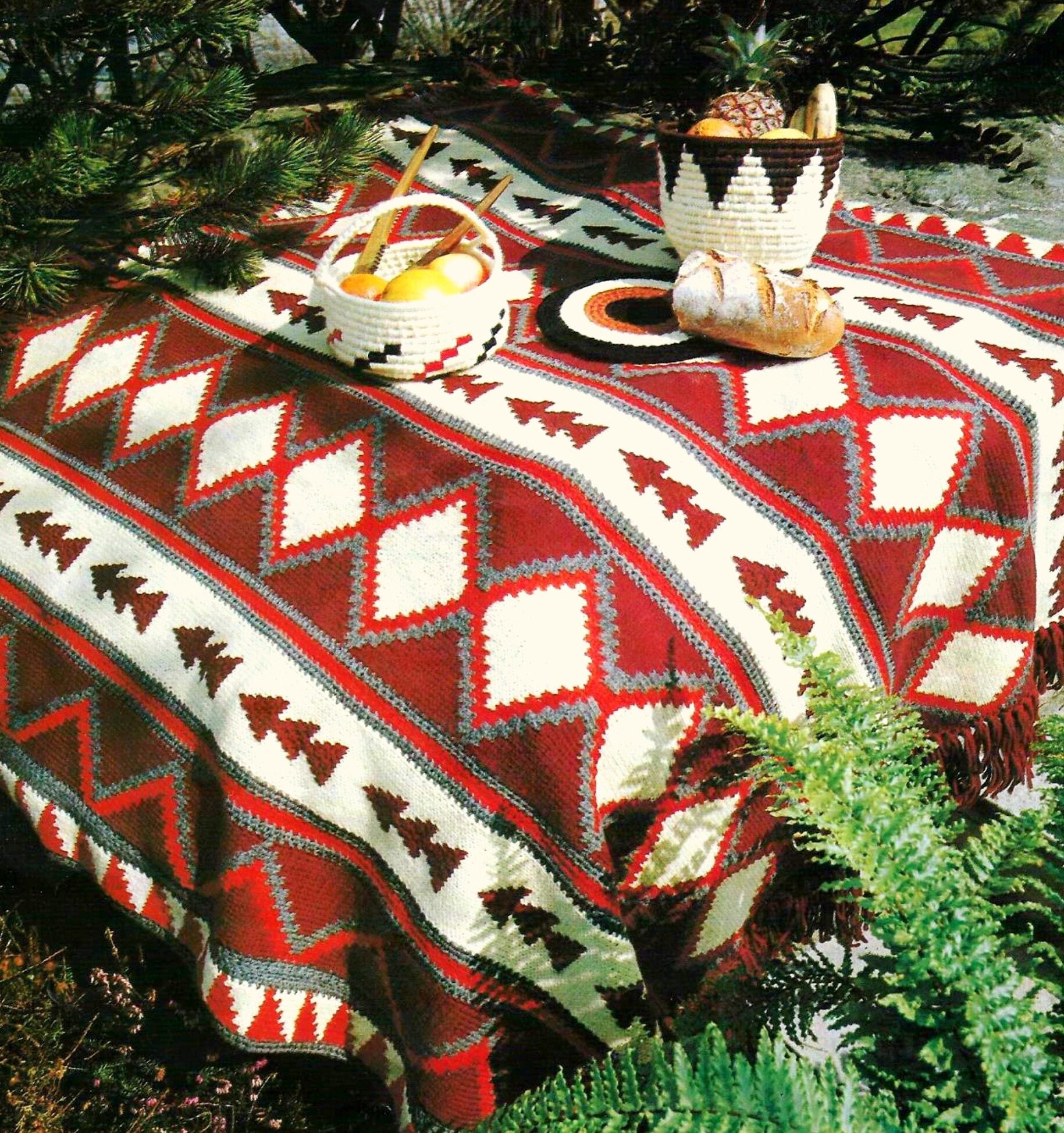 Vintage Crochet Pattern Native American Blanket and Baskets Etsy