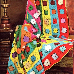 RUHESTANDSVERKAUF ** Vintage Häkelanleitung Blume Afghan Decke Retro