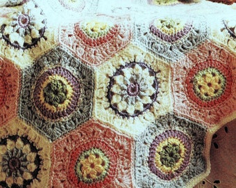 RETIREMENT SALE *** Vintage Crochet Pattern Pastel Granny Hexagon Octagon Afghan Throw Blanket Retro