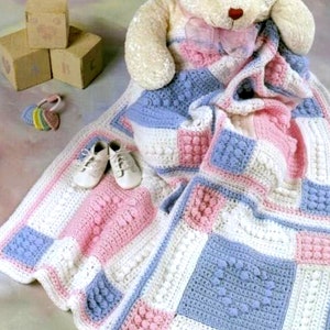 Vintage Crochet Pattern PDF  Heart Motif Baby Afghan  Pram Cover Cot Blanket Crib Cover  Christening Baby Shower Baptism