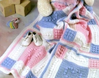 RETIREMENT SALE *** Vintage Crochet Pattern PDF  Heart Motif Baby Afghan  Pram Cover Cot Blanket Crib Cover  Christening Baby Shower Baptism