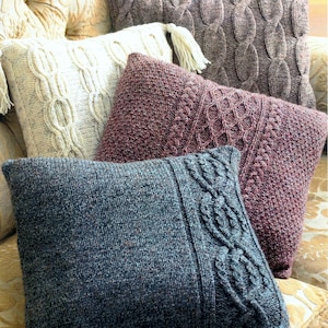 RETIREMENT SALE *** Vintage Knitting Pattern for Aran Cushions  Pillows Cable Lattice Rope Moss Seed Stitch