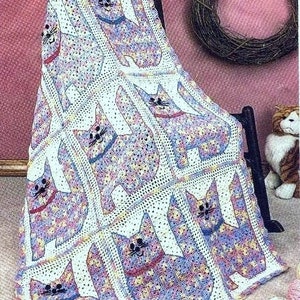 RETIREMENT SALE *** Vintage Crochet Pattern Calico Kittens Afghan  Cat Kitty Throw Blanket Kittens Jingle Bells