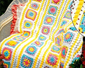 Afghan Crochet Pattern PDF  Mile a Minute Afghan Vintage Granny Squares Afghan Bedspread Throw Cover Blanket Festival Boho Instant Download