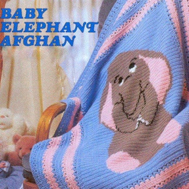Vintage Crochet Pattern PDF Baby Elephant Afghan Baby Pram Cover Cot