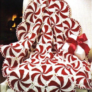 Vintage Crochet Pattern Christmas Holiday Peppermint Swirls Candy Cane Granny Motif Afghan Throw Blanket Bedspread Retro Decor PDF