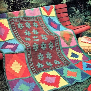 Vintage Crochet Pattern Indian Aztec Kelim Afghan Throw Blanket Retro INSTANT DOWNLOAD PDF