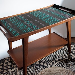Zeer zeldzame 50s 60s Mid Century Opal Teak Serveerwagen Trolley