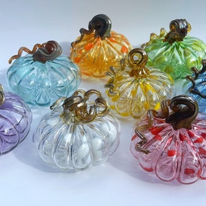 Handmade Glass Pumpkin | Transparent color with opaque dots | Colorful!